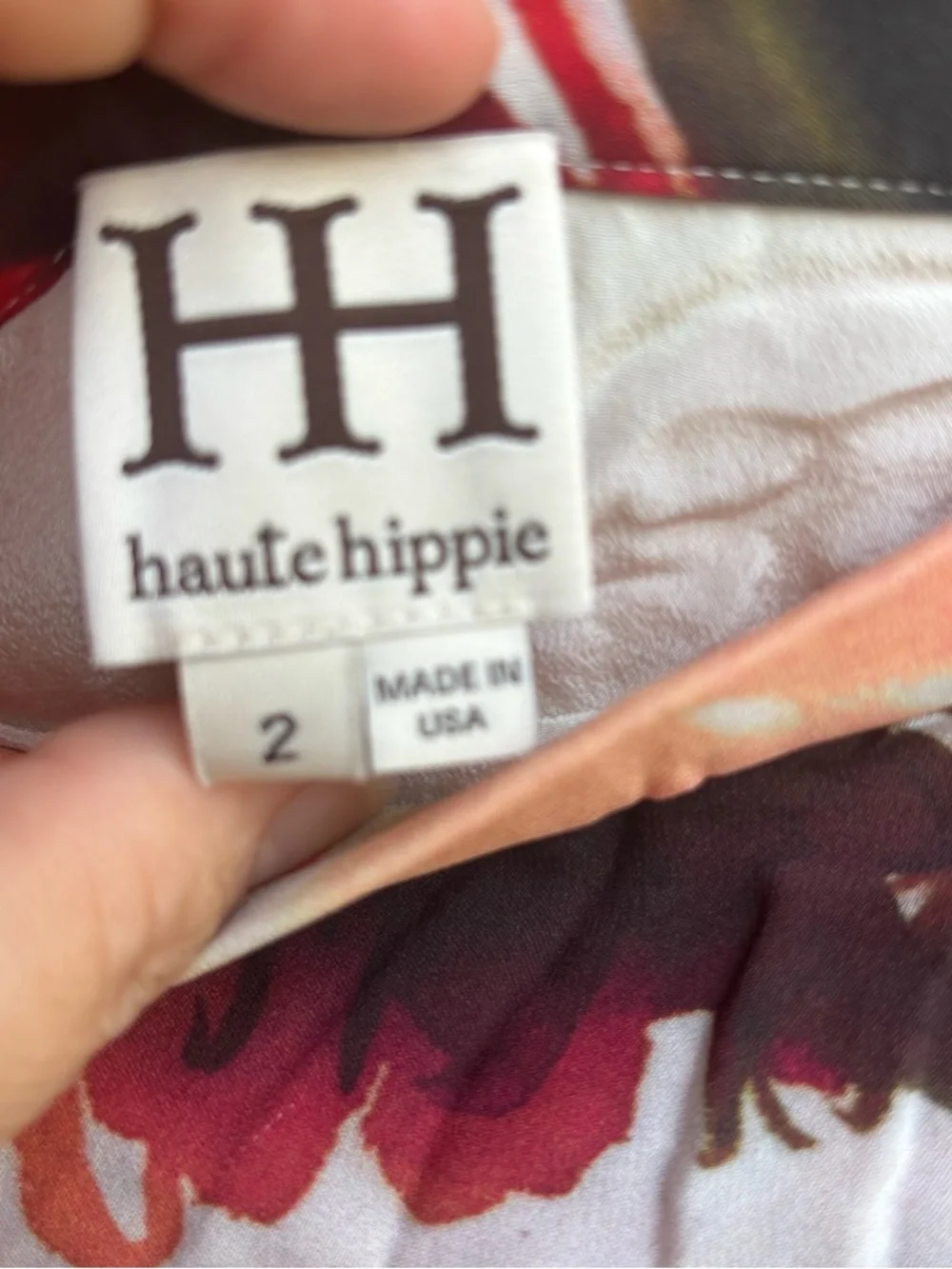 Haute Hippie Floral High-Low Silk Skirt in Red, Pink, Green, Cream, Brown